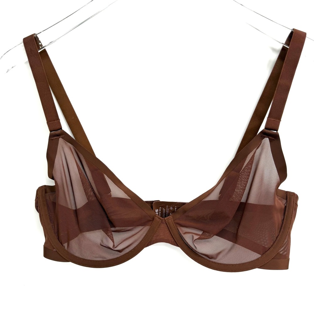 CUUP The Plunge Mesh Underwire Bra 36E Espresso Brown Minimalist Sheer Lingerie